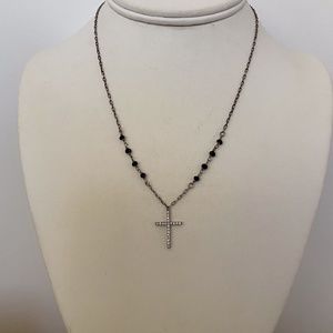 Sterling Silver and Onyx Drop Cross Necklace